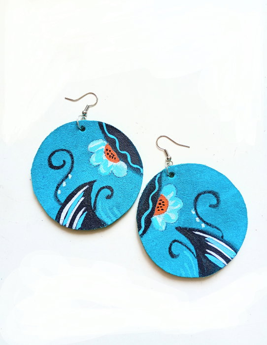 Cercei Handmade Piele Turcoaz Shopika | Unicat
