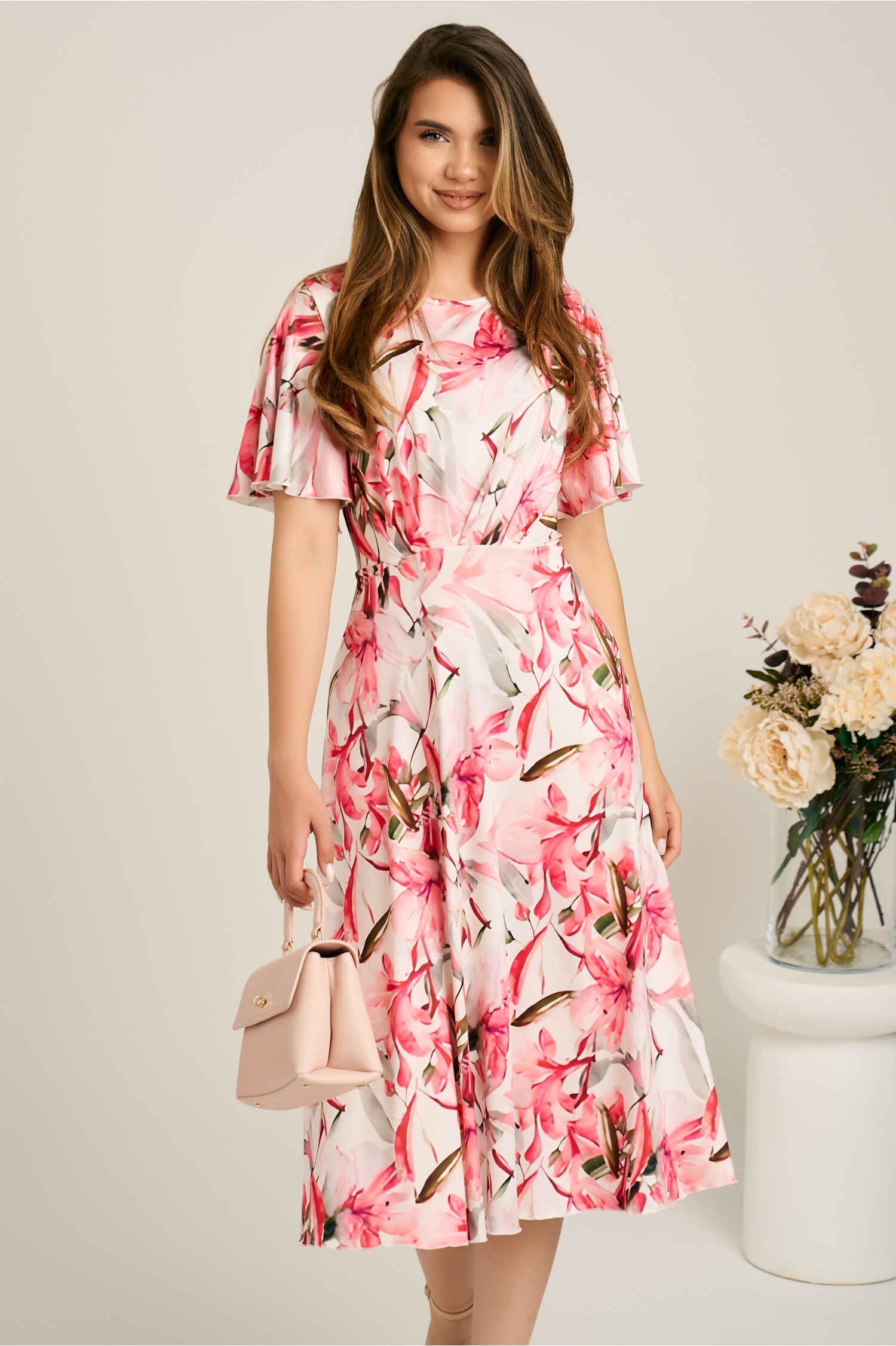 Rochie Midi Viscosă cu Flori - Eleganță și Confort