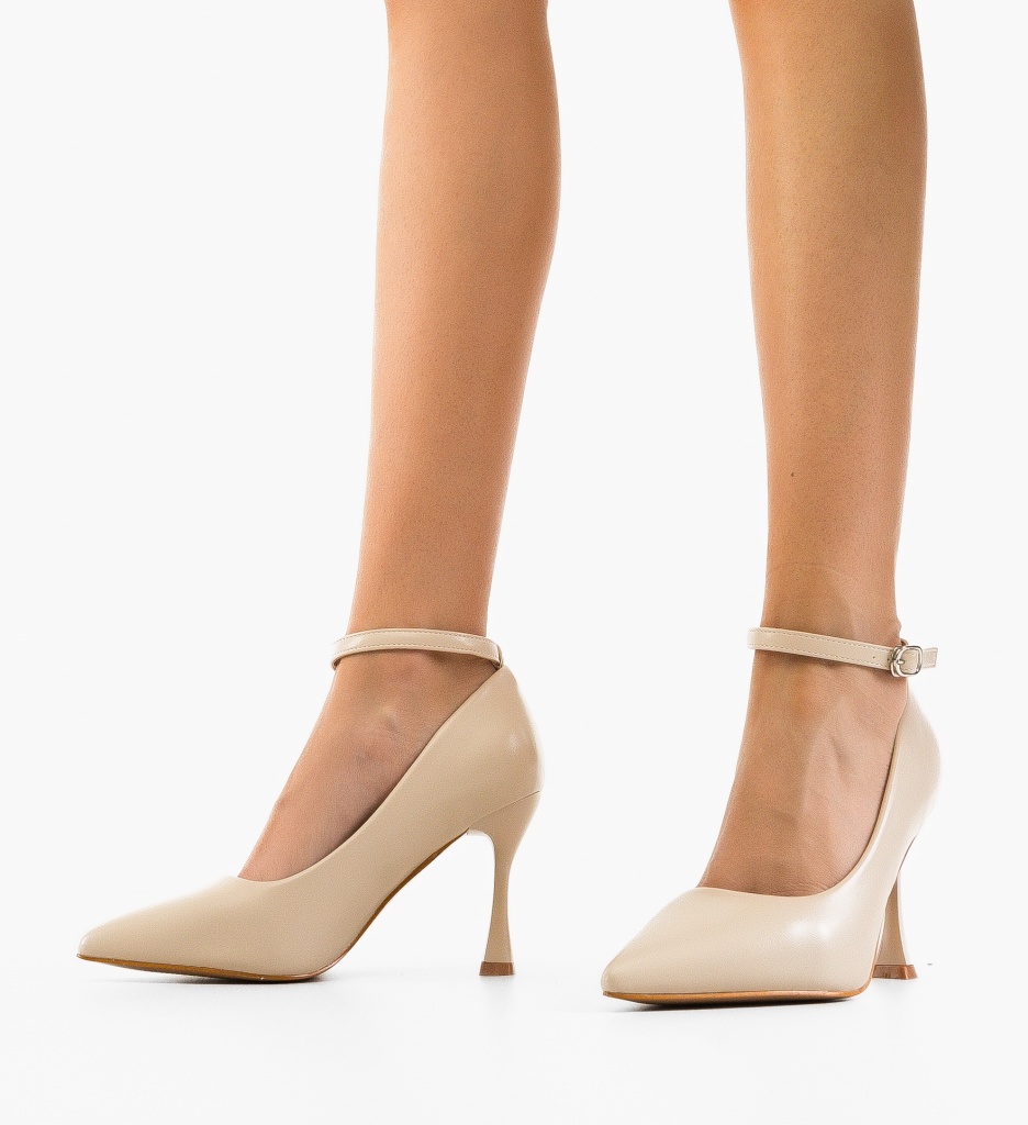 Pantofi Dama Opium Bej cu Toc Elegant