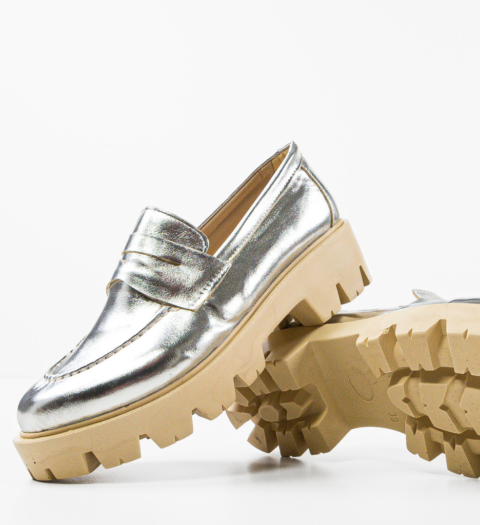 Pantofi Casual Dama Argintii Stil Modern - imagine 6