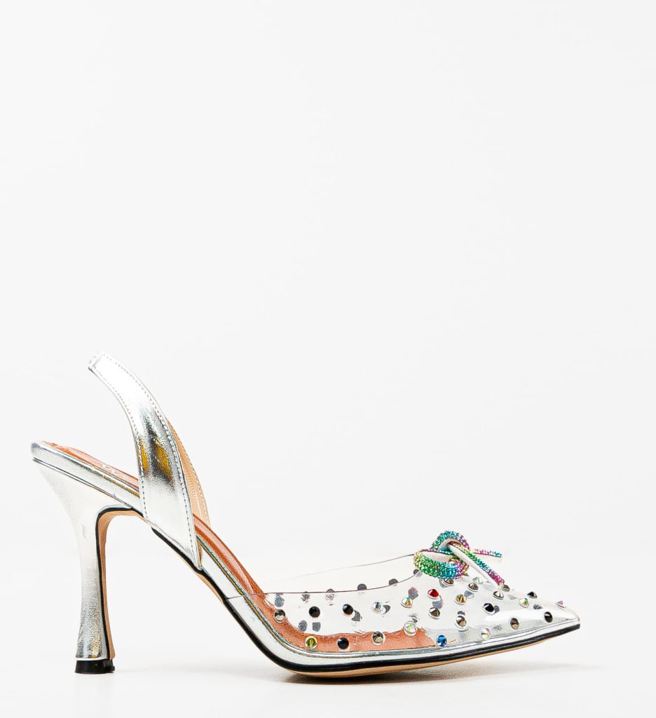 Pantofi Dama Karambol Argintii cu Toc Elegant - imagine 6