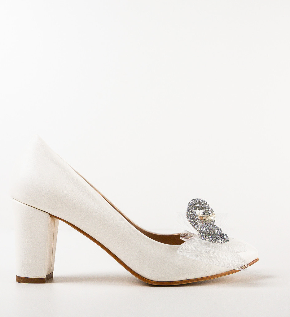 Pantofi Scar Albi cu Toc Eleganți - imagine 4