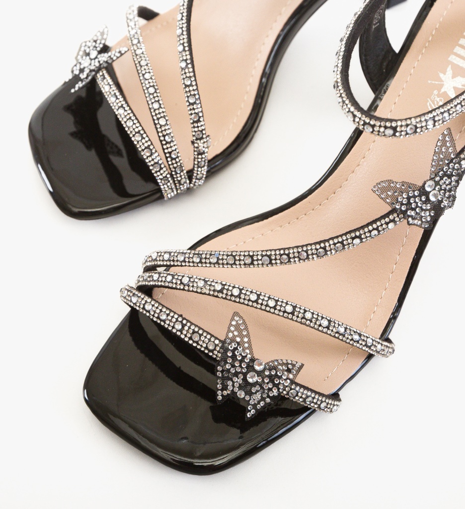Sandale cu toc Nazzare Negre Elegante - imagine 4