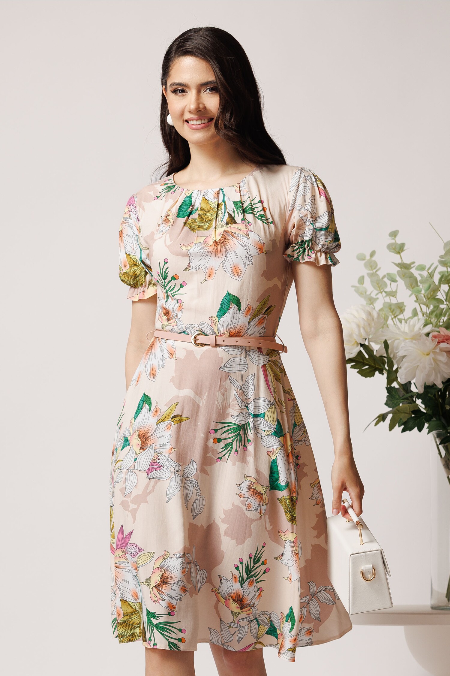 Rochie Eleganta din Viscoza cu Imprimeu Verde