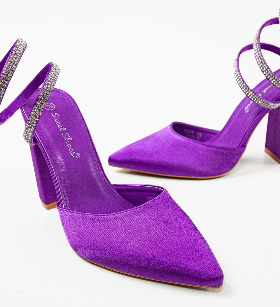 Pantofi dama Lhamo Mov eleganți cu toc - imagine 7