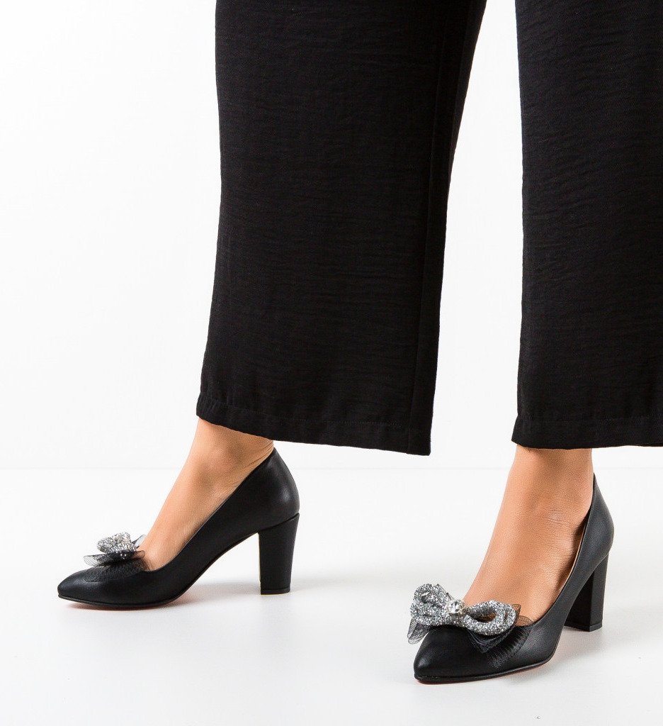 Pantofi Eleganți cu Toc Scar Negri - imagine 2