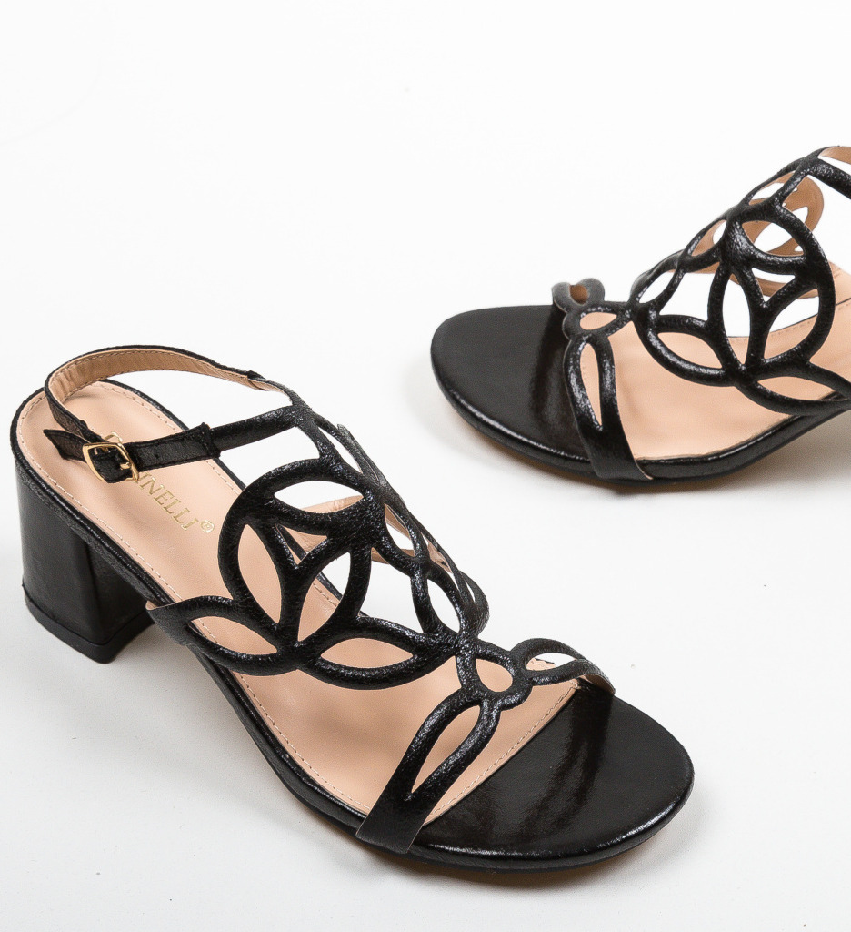 Sandale Praji Negre Elegante cu Toc