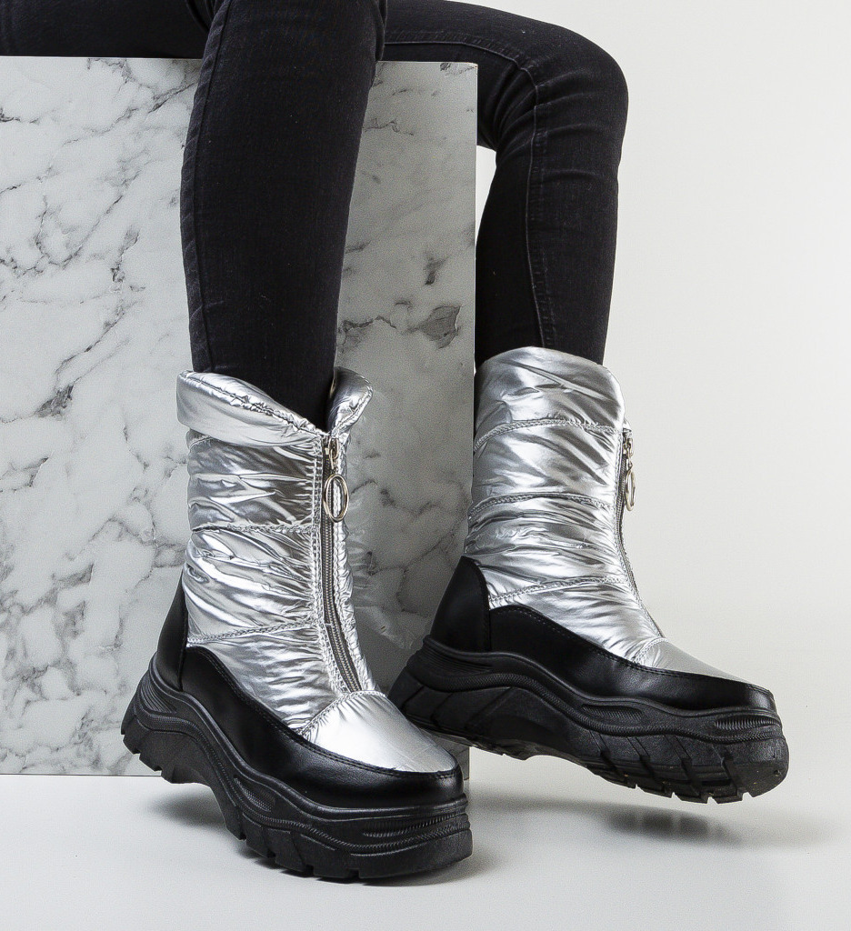 Ghete Dama Argintii Elegante de Ocazie - imagine 2