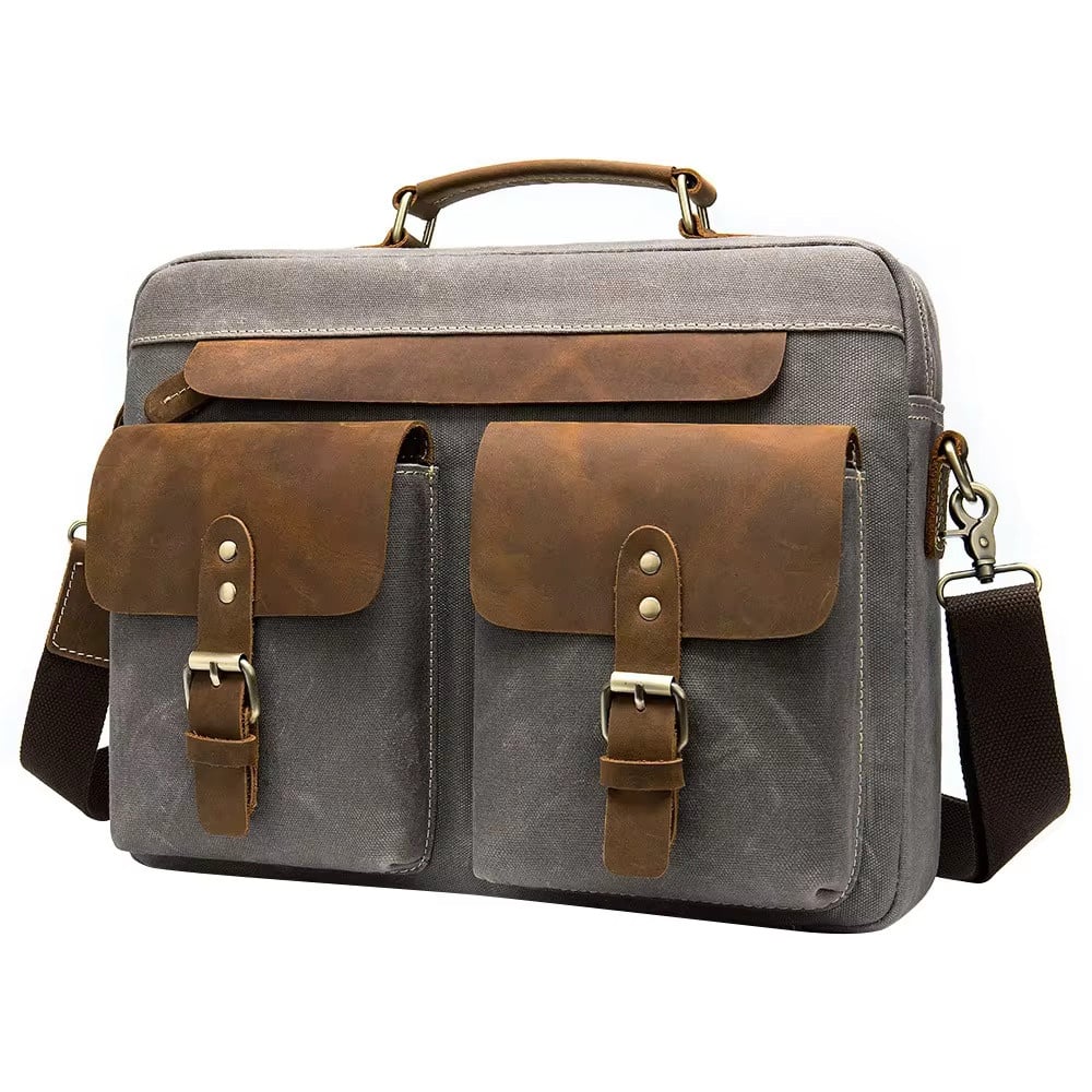 Servieta Delis Unisex, Denim & Piele, Organizare - imagine 2