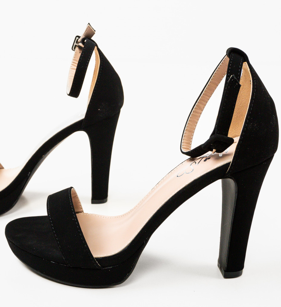 Sandale Biscuit Negre cu Toc Elegante - imagine 6