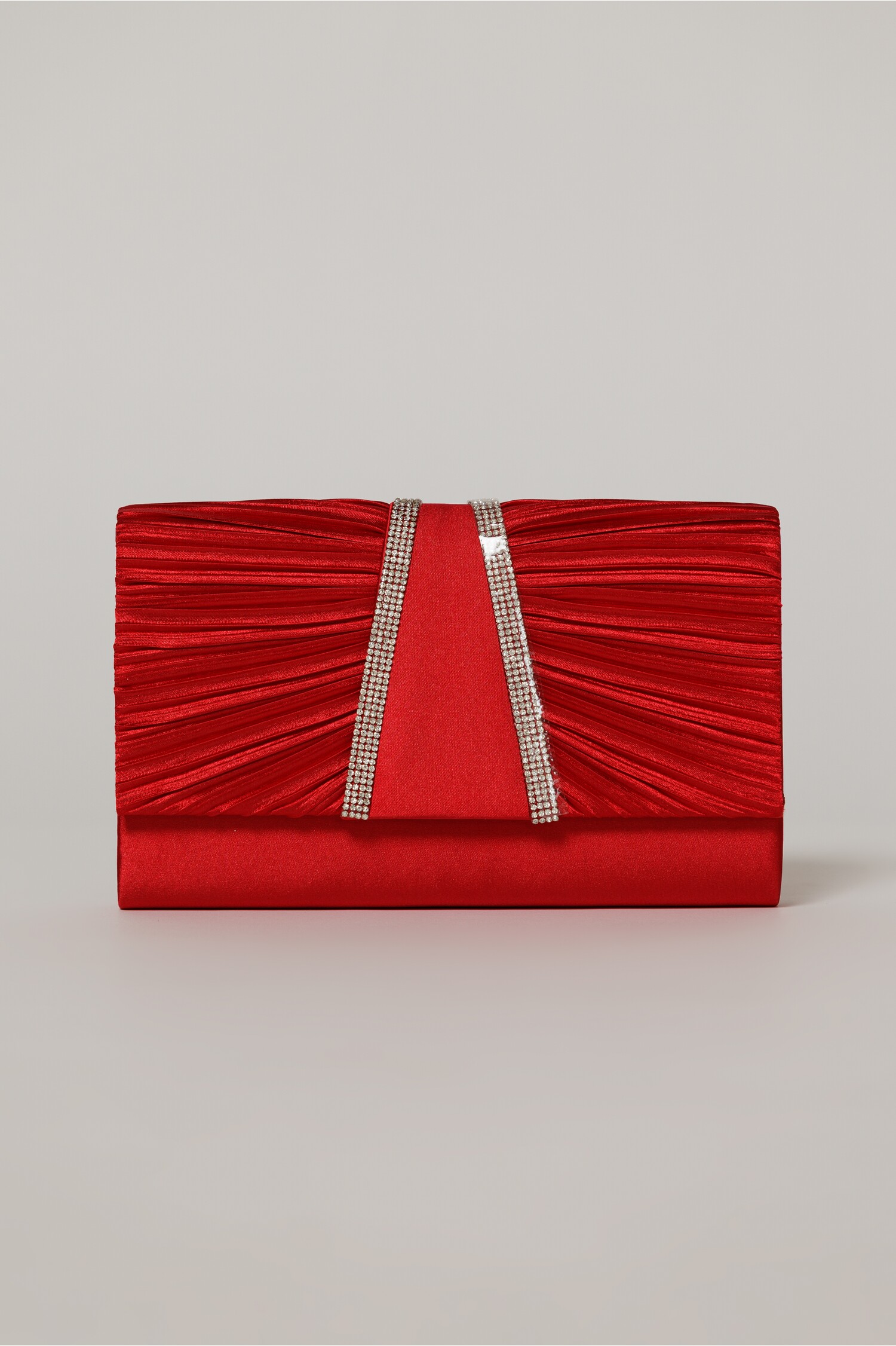 Clutch Rosu Satinat cu Strasuri si Lant Detasabil