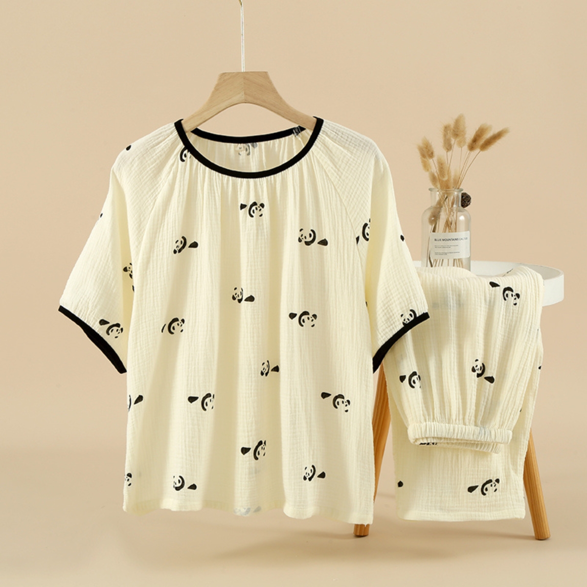 Pijama dama Panda Mood 2 piese bumbac, Delis PJ025 Bej - imagine 2