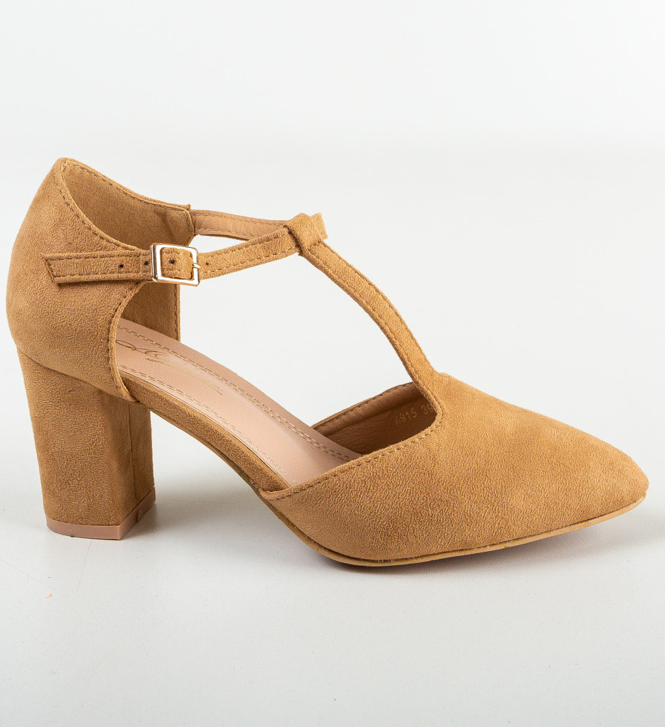 Pantofi Serio Camel eleganți cu toc - imagine 4