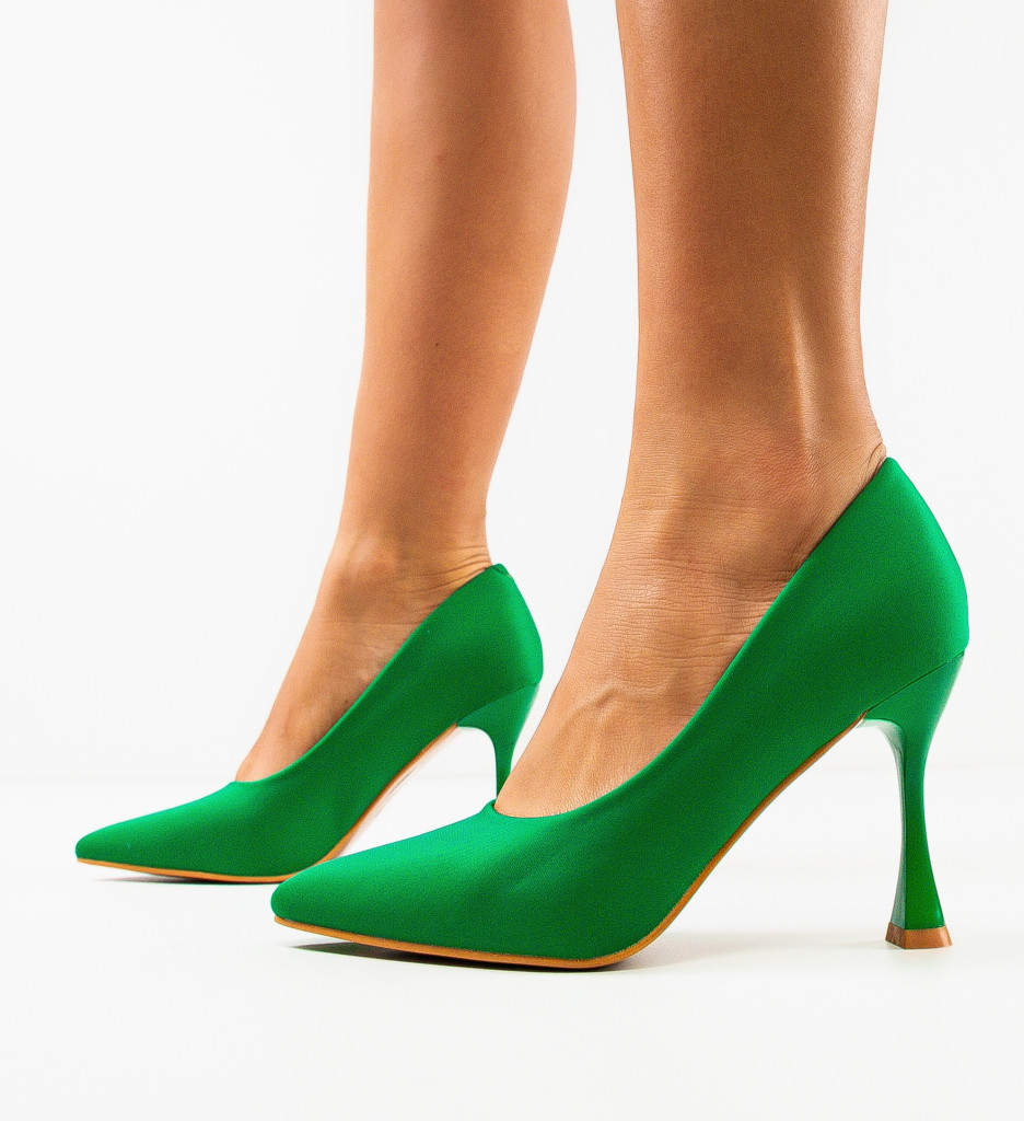 Pantofi Kikor Verzi Eleganți cu Toc - imagine 3