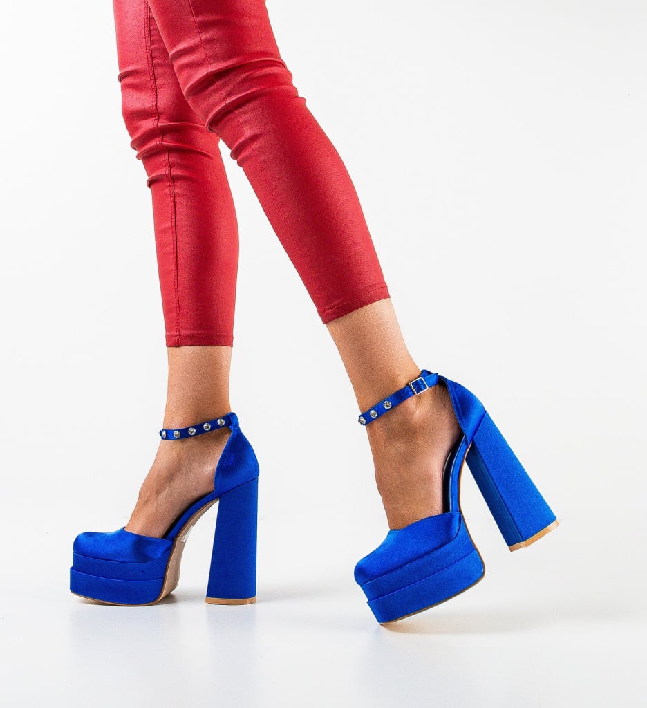 Pantofi Vetyna Albastri cu Toc Elegant - imagine 2