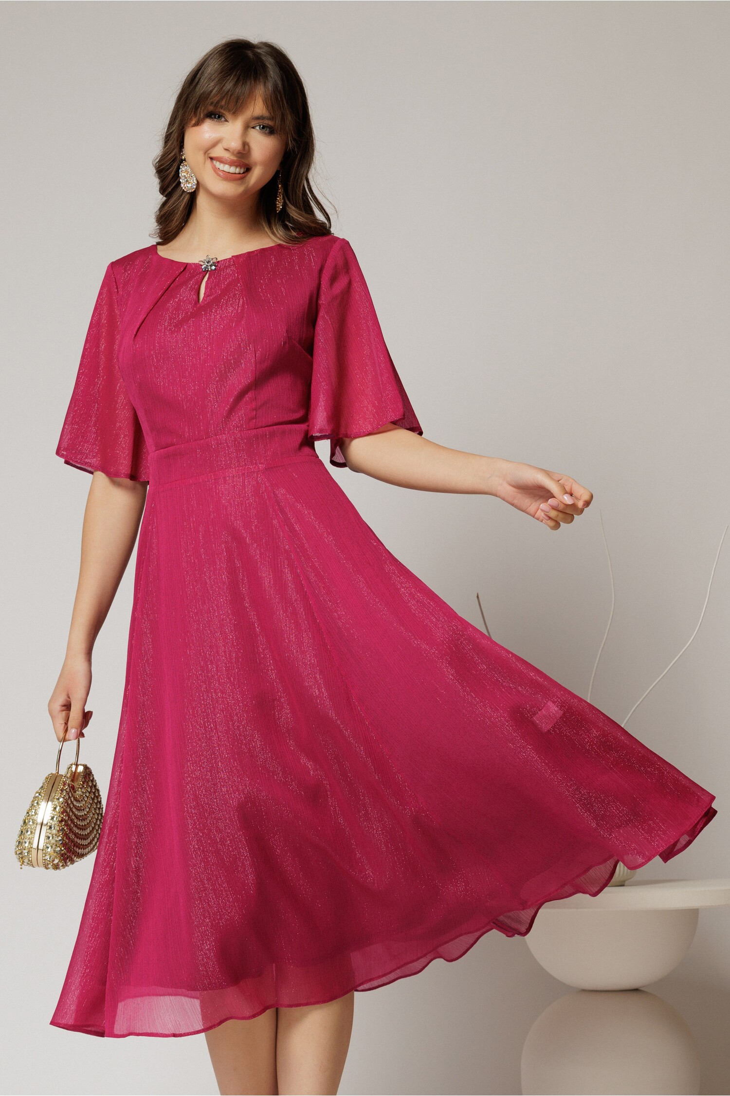Rochie DY Fashion Midi Magenta cu Fir Lurex