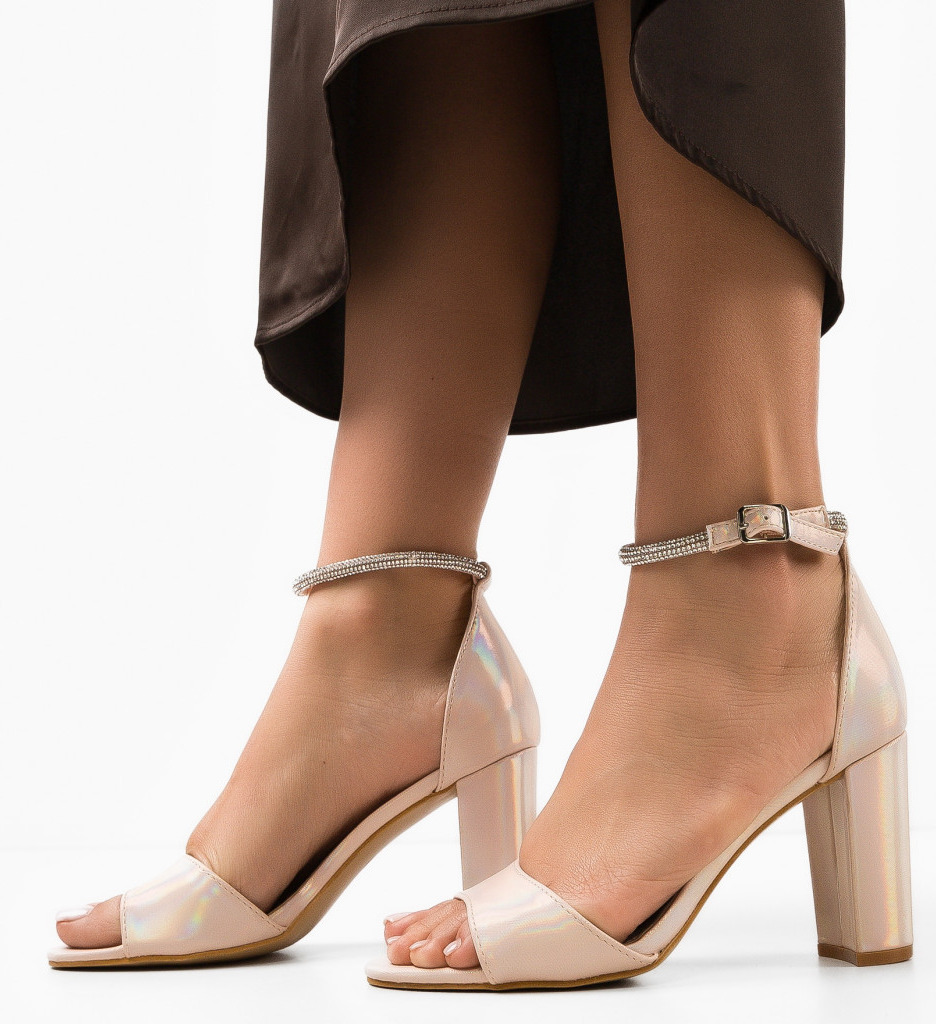 Sandale Dama Kinu Aurii cu Toc Elegant - imagine 4