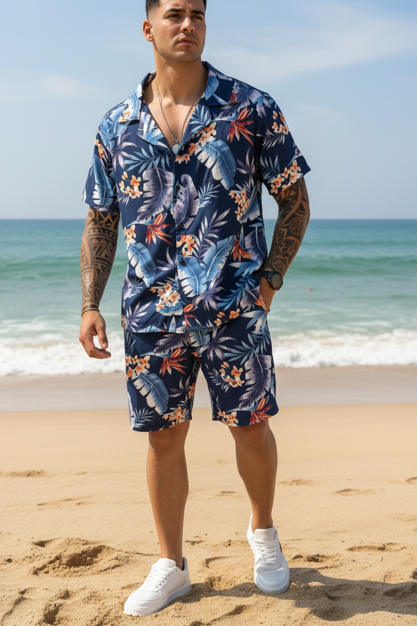 Compleu de vara camasa cu imprimeu + pantaloni DEF5505  D3-3.3