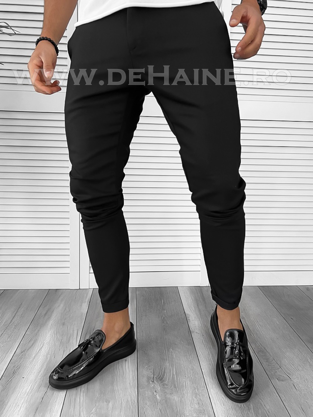 Pantaloni Eleganți Bărbați Negri Conici B1734