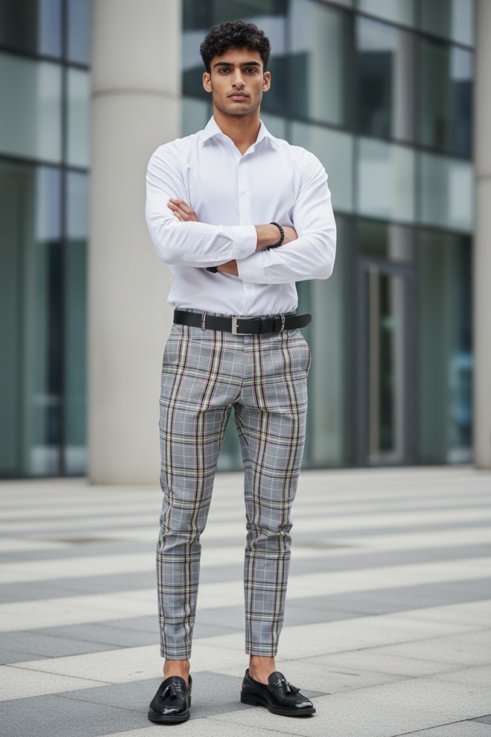 Pantaloni Eleganti Barbati Carouri Gri | Stil Office - imagine 2