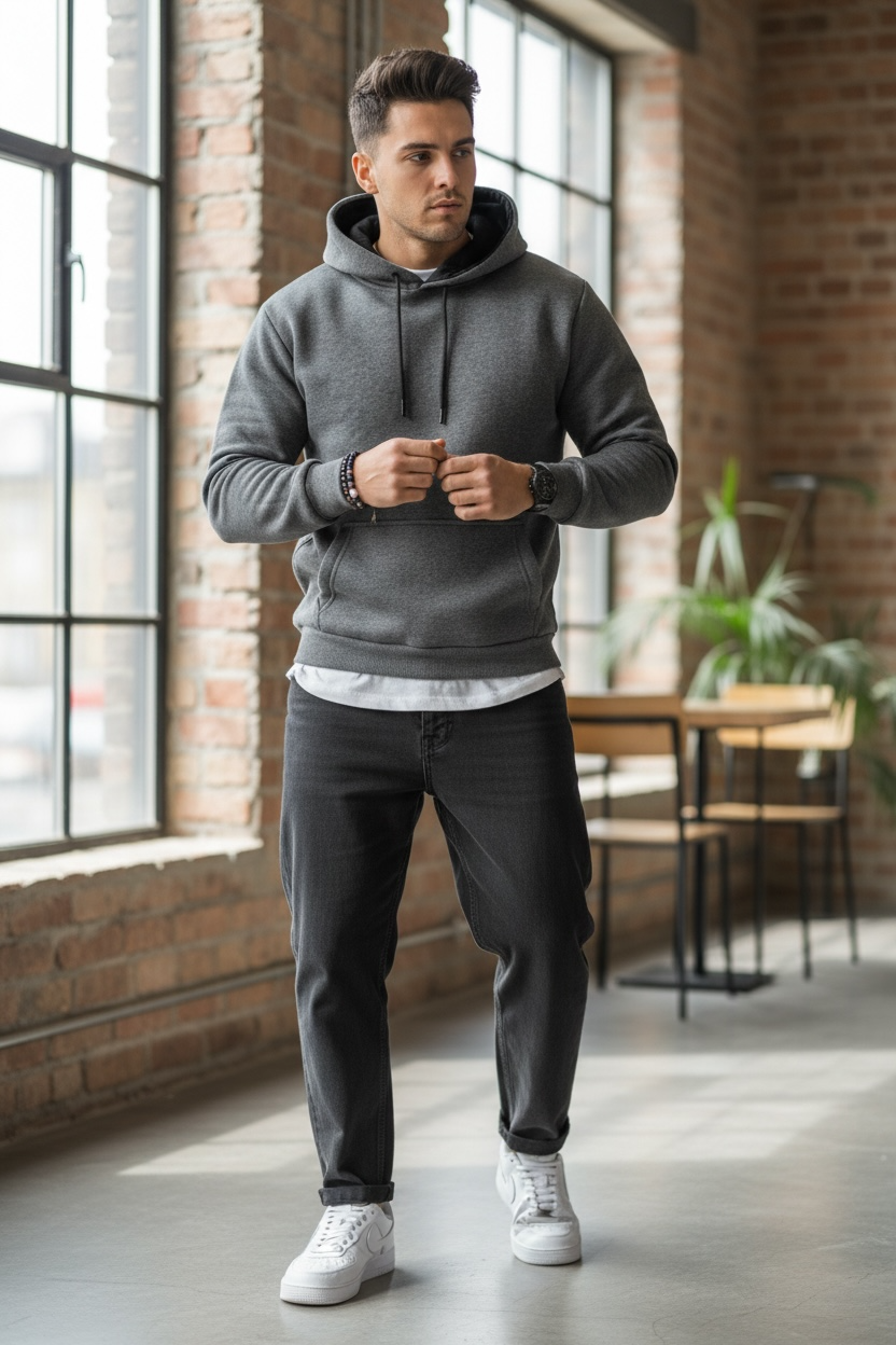Hanorac Barbati Slim Fit Gri Inchis | Stil Modern - imagine 2