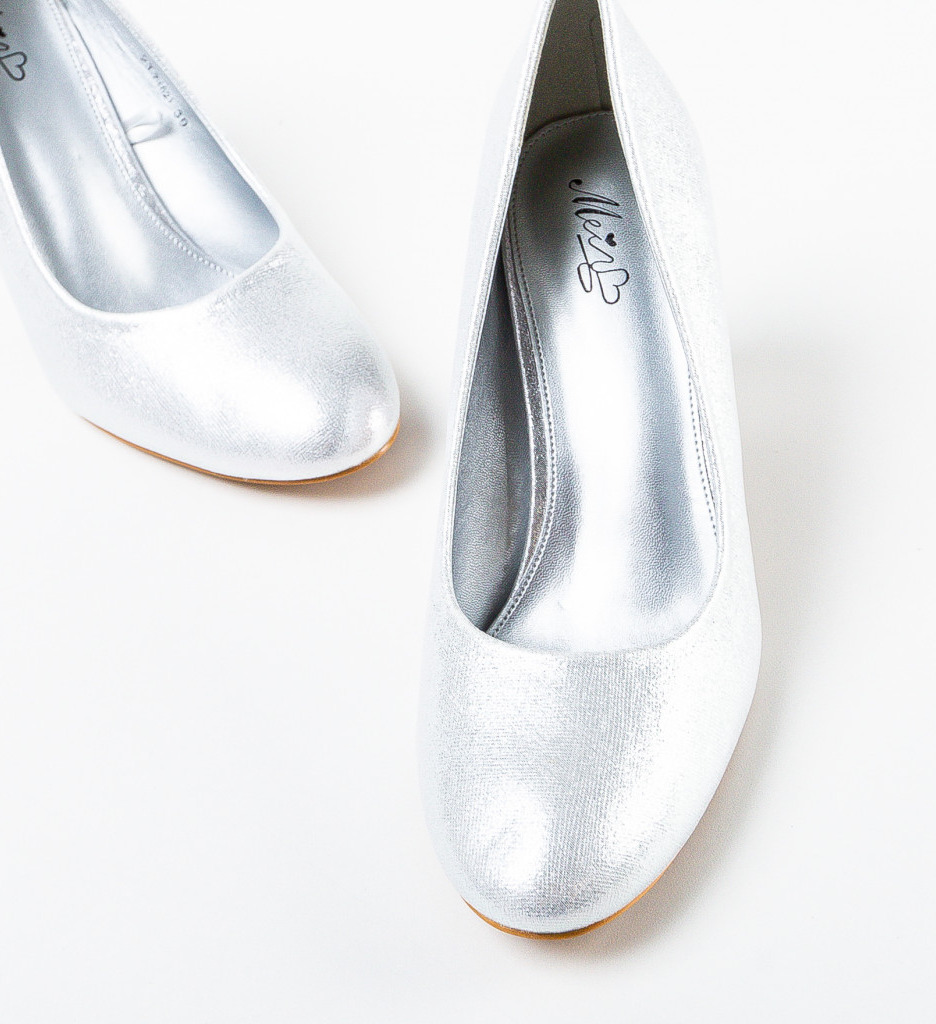 Pantofi Dama Argintii cu Toc Eleganți Luber - imagine 5