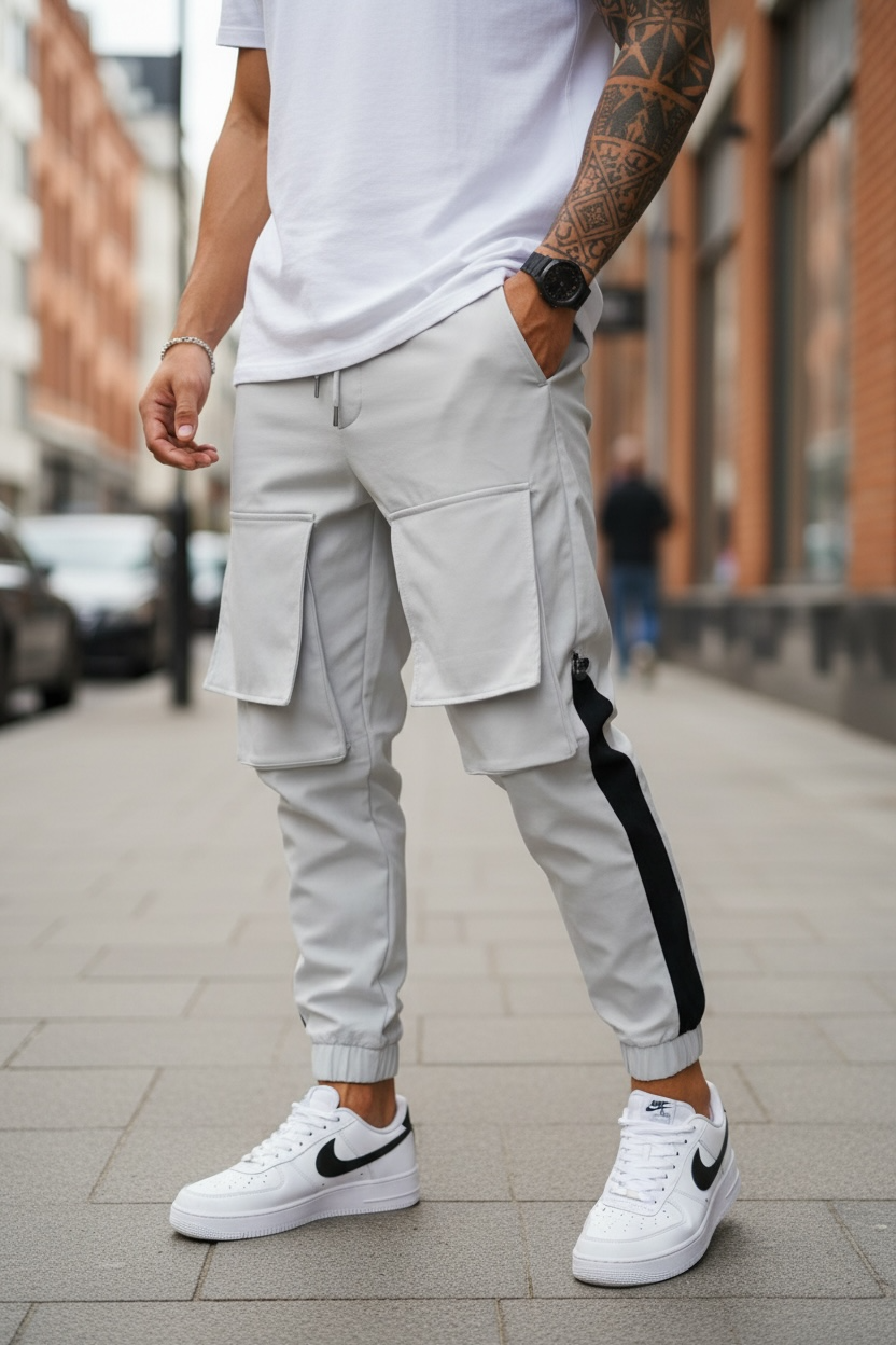 Pantaloni Trening Cargo Gri Conici | Stil Modern - imagine 2