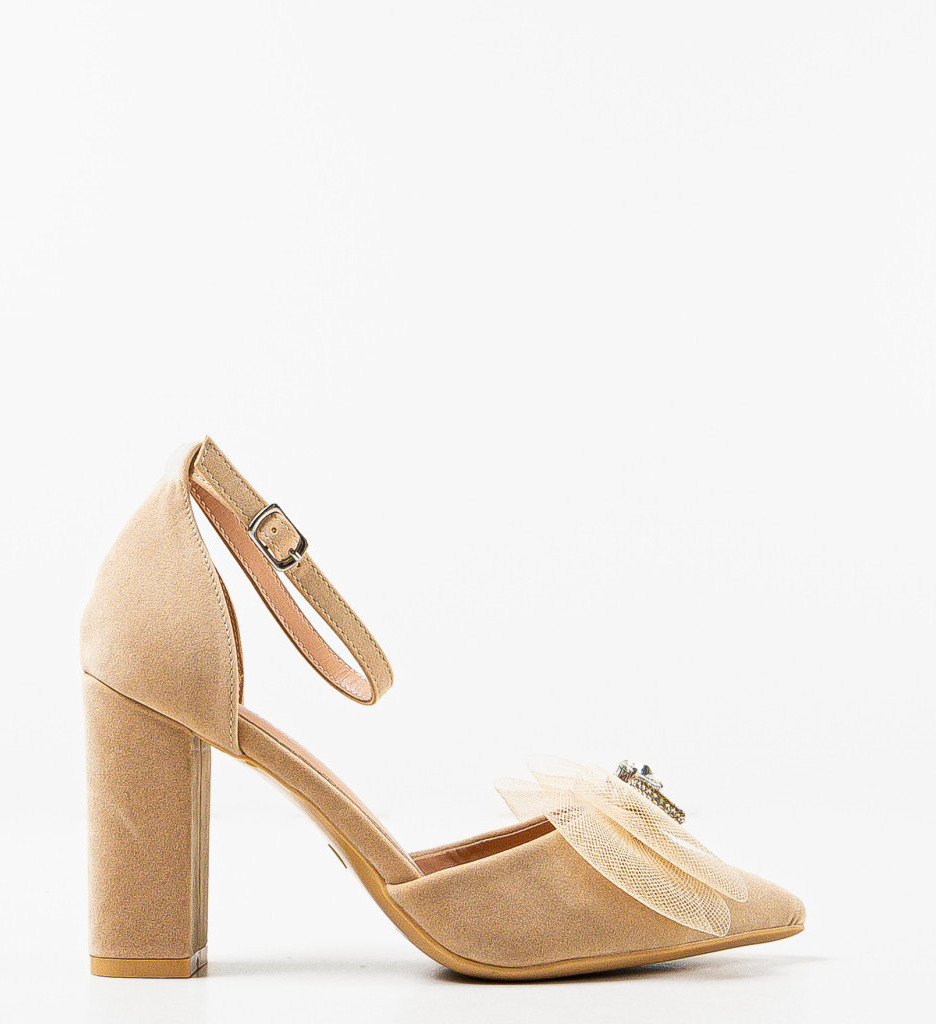 Pantofi Dama Hersonisos Bej cu Toc Elegant - imagine 3