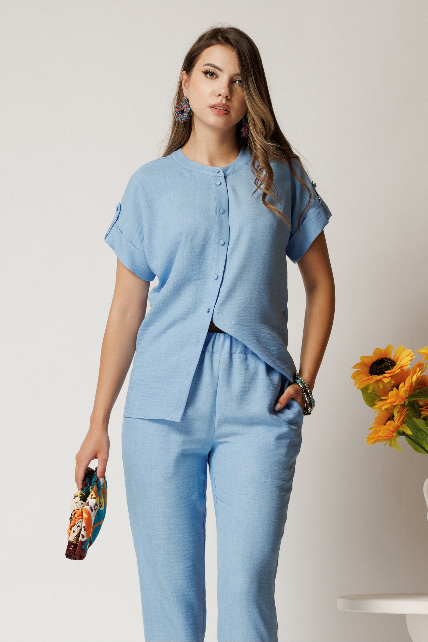 Camasa DY Fashion bleu vaporos cu croi drept