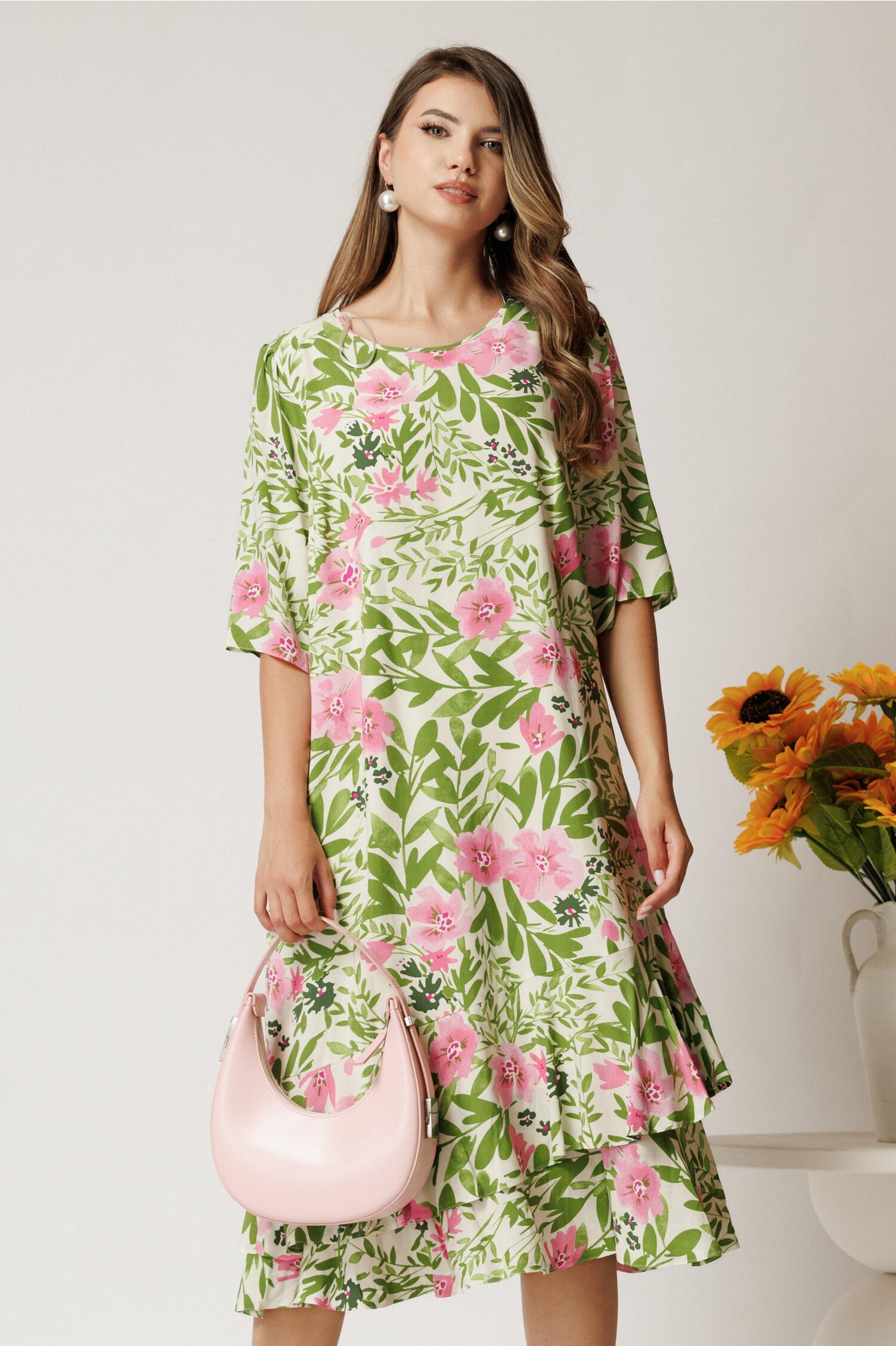 Rochie Vaporoasă Ivory Viscoză Florală