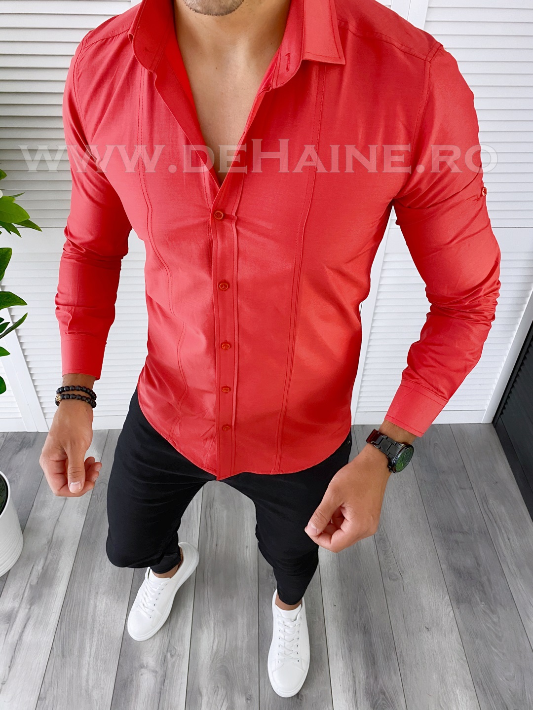 Cămașă Bărbați Roșie Slim Fit Elegantă