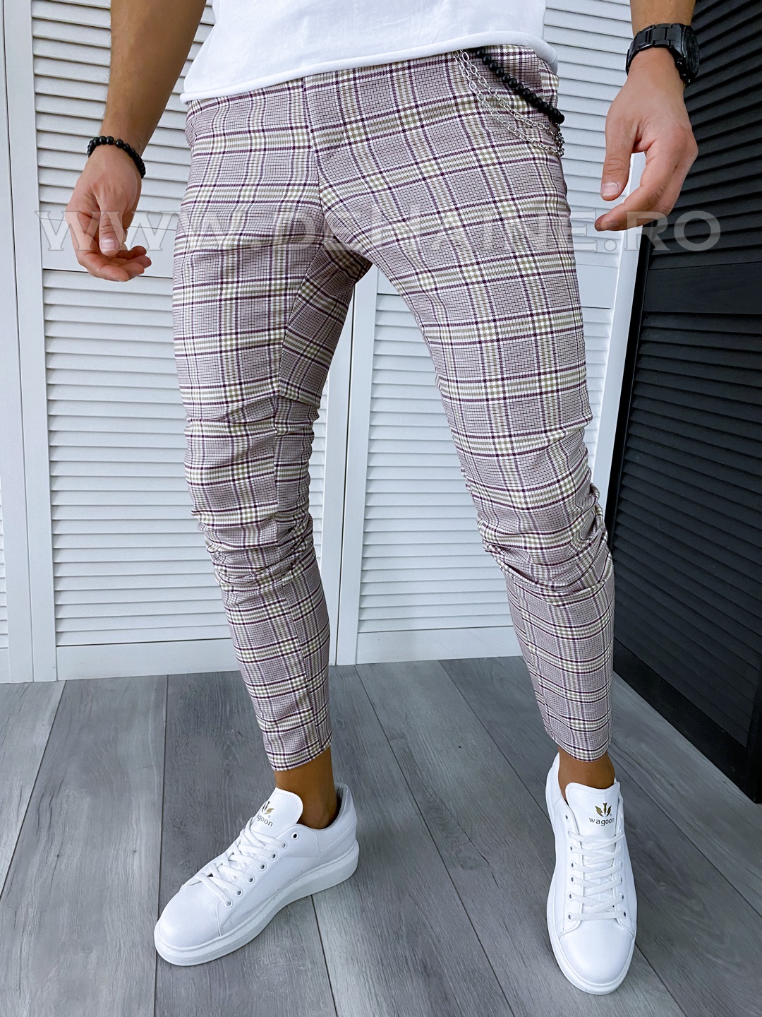 Pantaloni Casual Bumbac Carouri Regular Fit