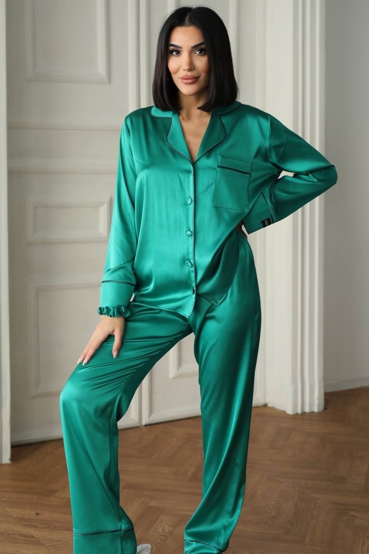Set Pijama Dama 2 Piese Delis Verde Satin Mat
