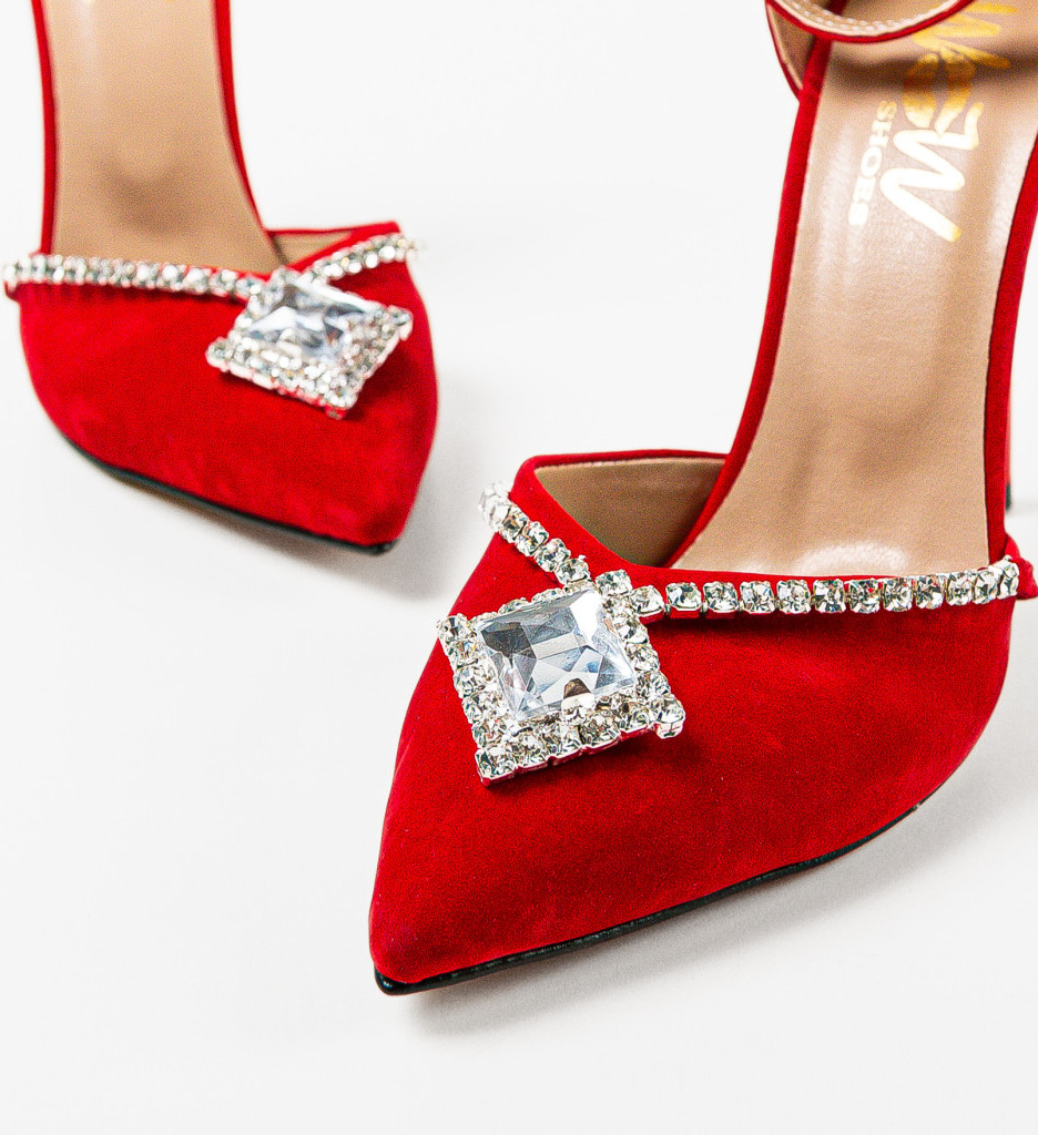 Pantofi Dalvanyos Rosii cu Toc Elegant - imagine 6