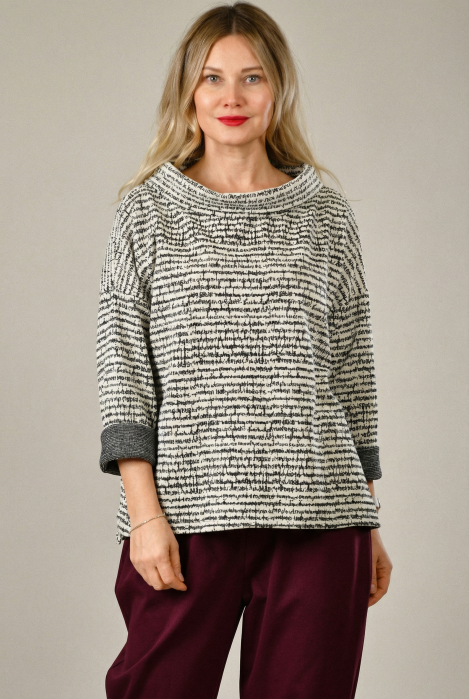 Bluza 158c Textură Grafică Croi Lejer Alb-Negru