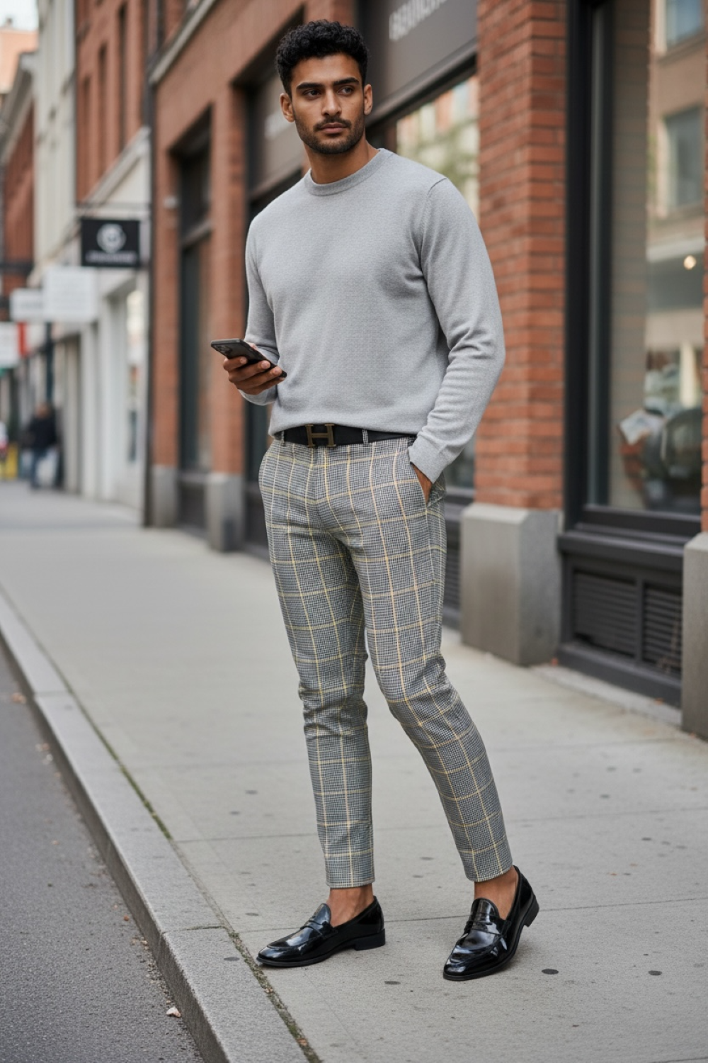 Pantaloni Barbati Eleganti Carouri din Bumbac - imagine 2