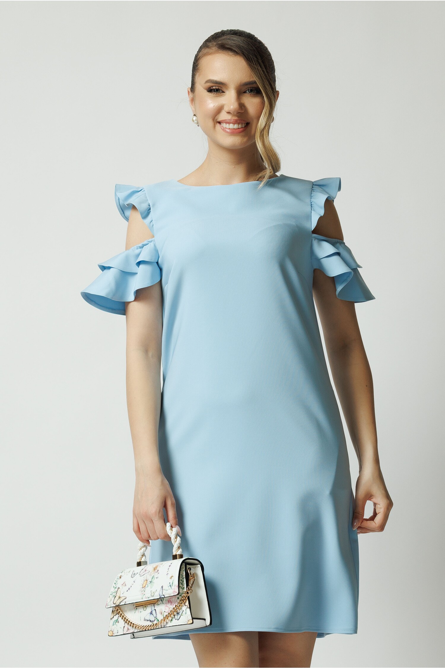 Rochie Office Bleu cu Volane LaDonna
