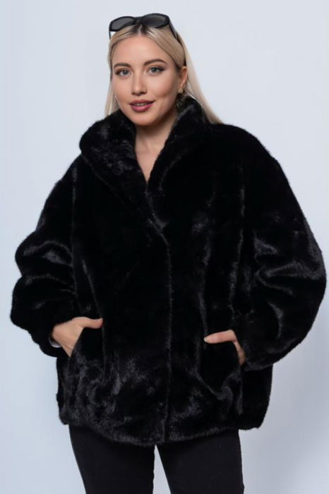 Geaca Oversize Neagra din Blanita Artificiala | Shopika