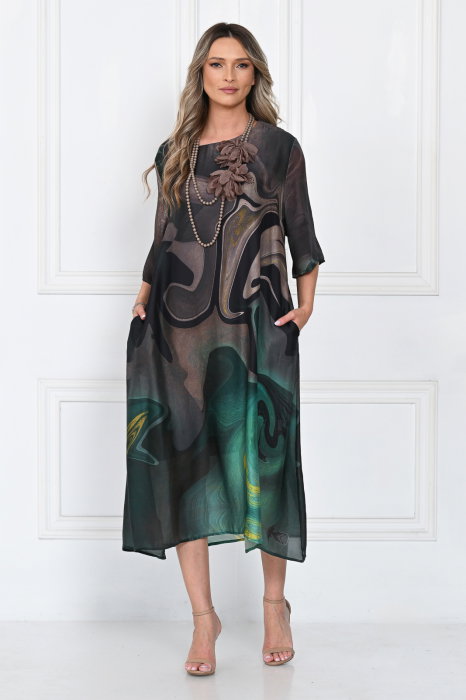 Rochie Satinată Shopika | Imprimeu Abstract & Croi Lejer