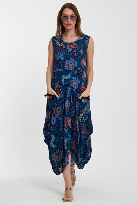 Rochie Albastra Vale Woman | Imprimeu Lalea Eleganta