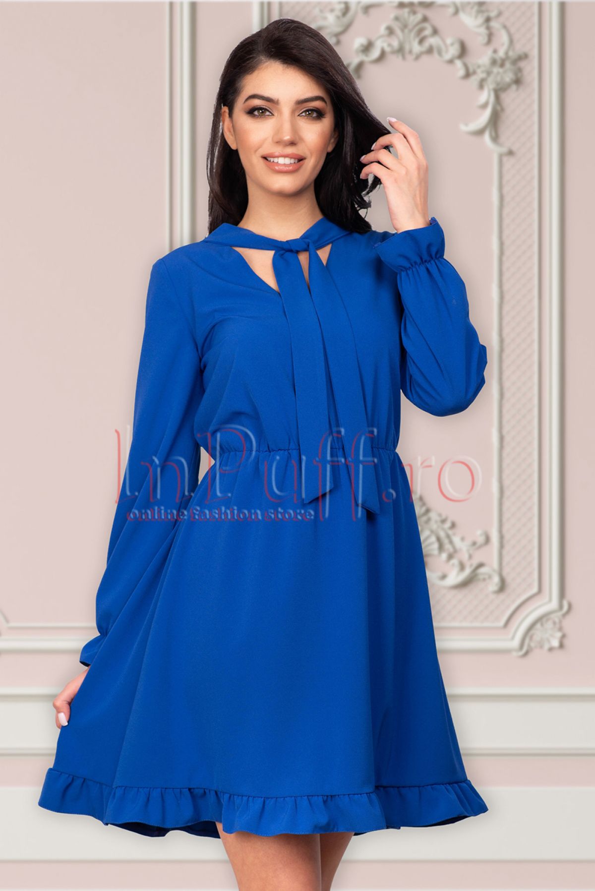 Rochie Moze Albastra Elegantă cu Volane | Moze