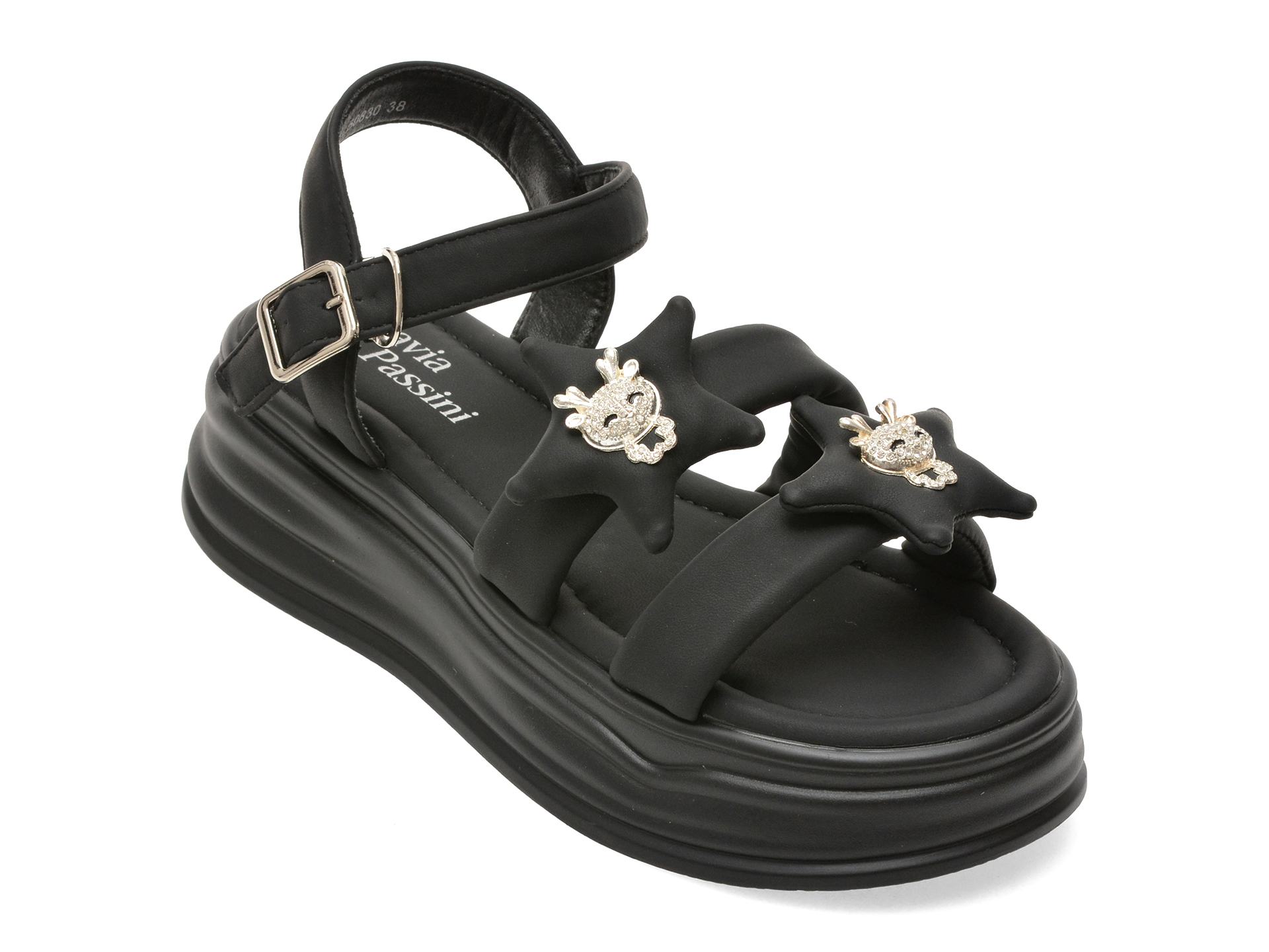 Sandale FLAVIA PASSINI negre din piele ecologică