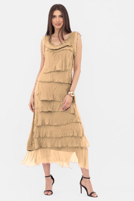 Rochie Camel Eleganta cu Volane | Shopika