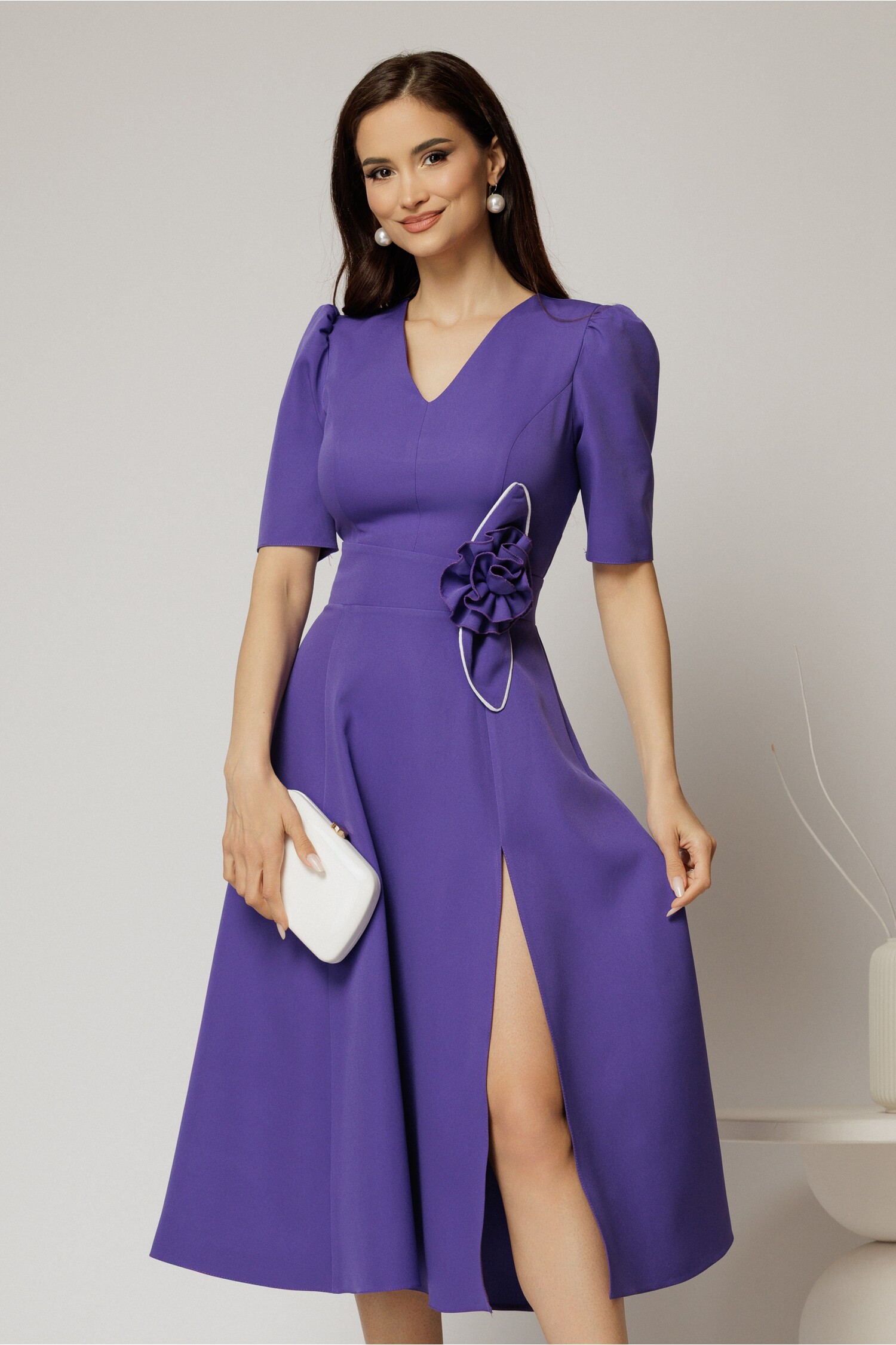Rochie DY Fashion Mov Midi Eleganta cu Decolteu V