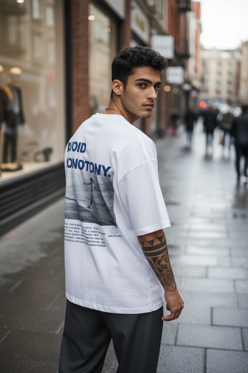 Tricou Barbati Alb Oversize cu Imprimeu - imagine 2
