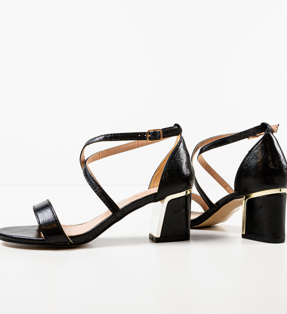Sandale Dama Biniz Negre cu Toc Elegant - imagine 6