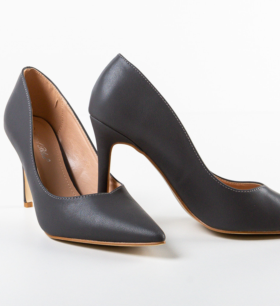 Pantofi Forster Gri cu Toc Eleganți - imagine 5