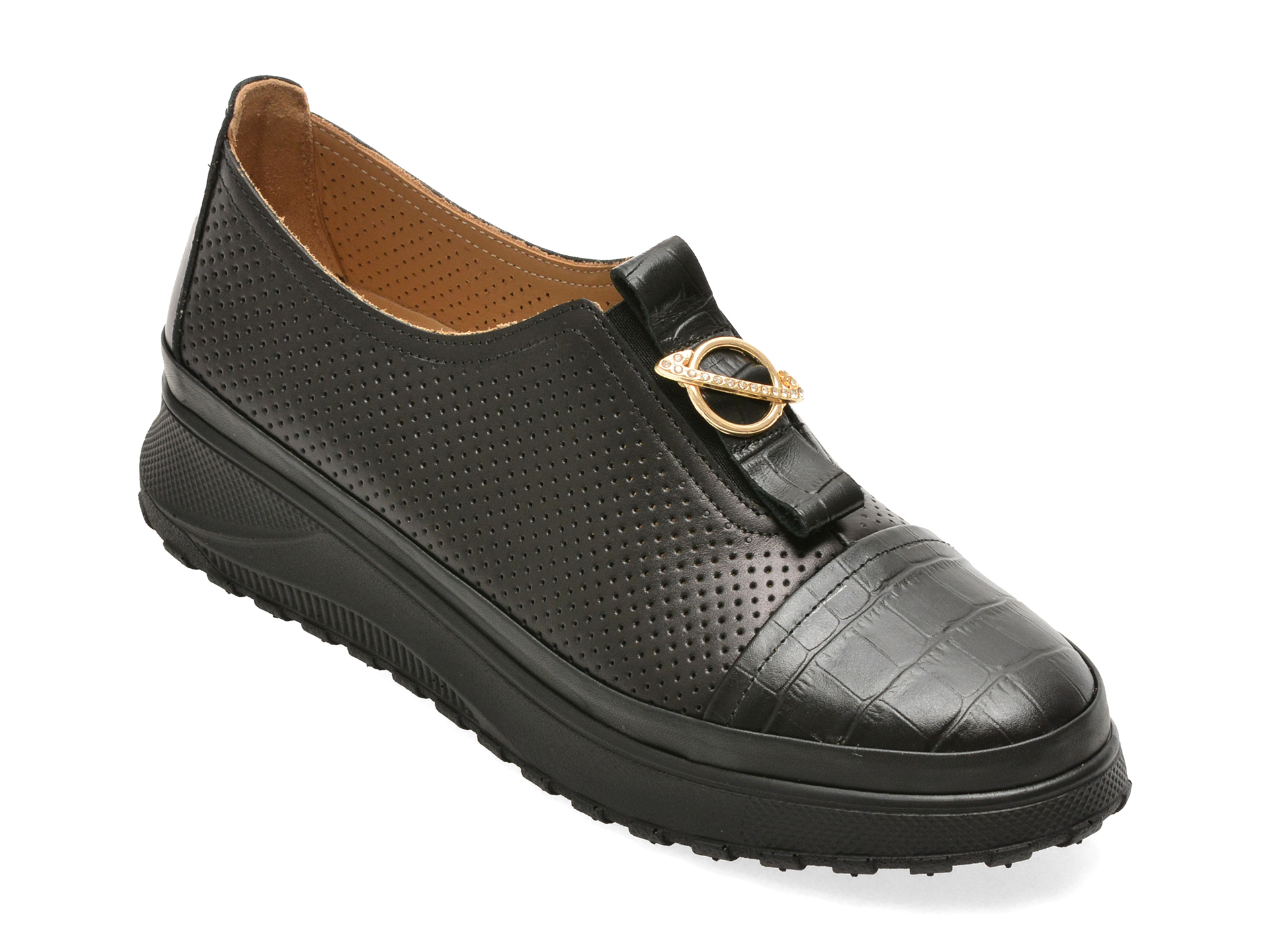 Pantofi IMAGE negri din piele naturală, Confort Slip-on