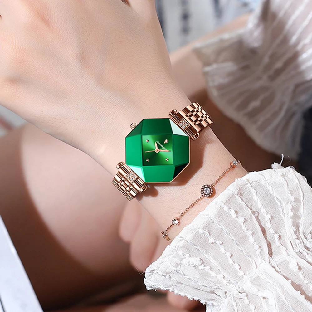 Ceas Dama Poedagar Rose Gold cu Cadran Verde - imagine 3