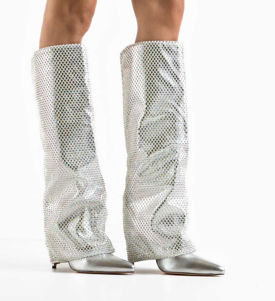 Cizme Skaa Argintii Depurtat - Eleganță Metalică - imagine 5
